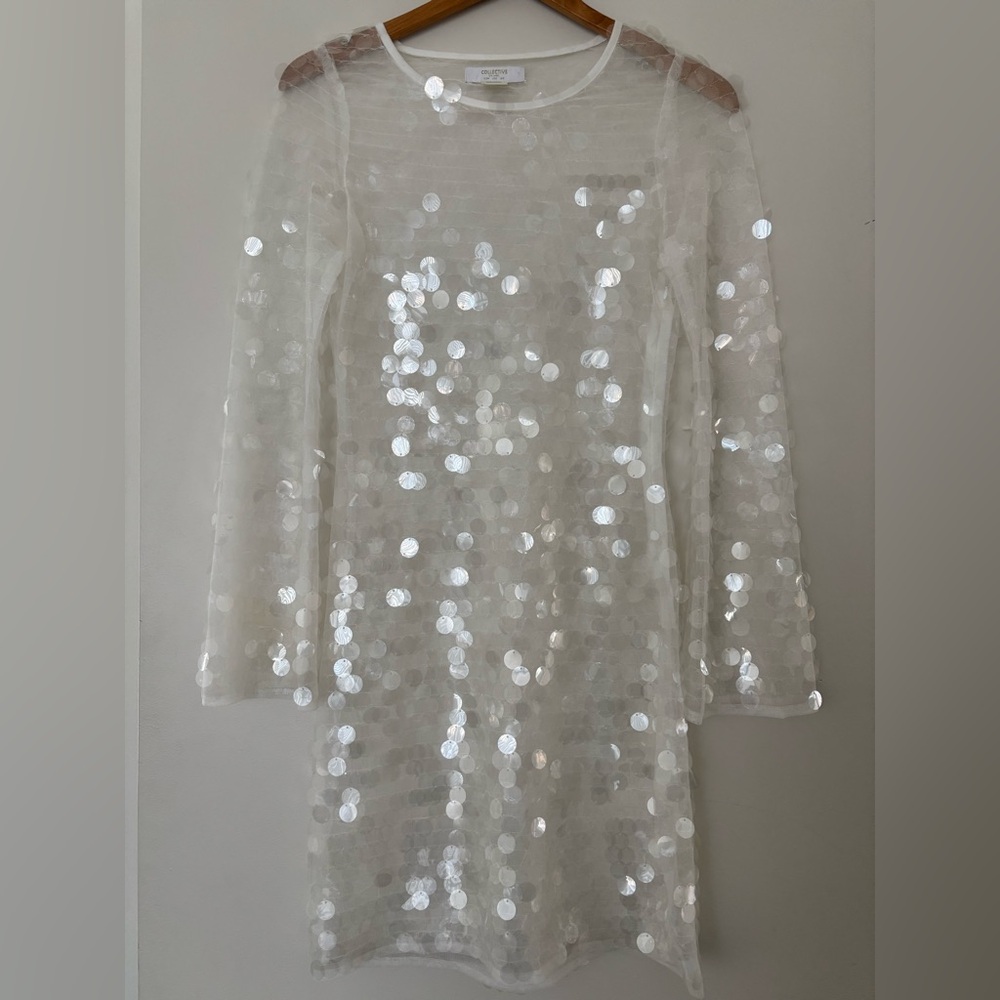 Collective the label ASOS Clear White Sequin dress Sheer Mini